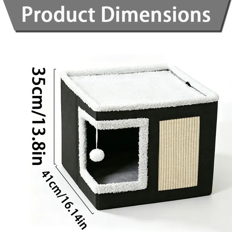 3-in-1 Foldable Cat Bed Condo with Scratching Board