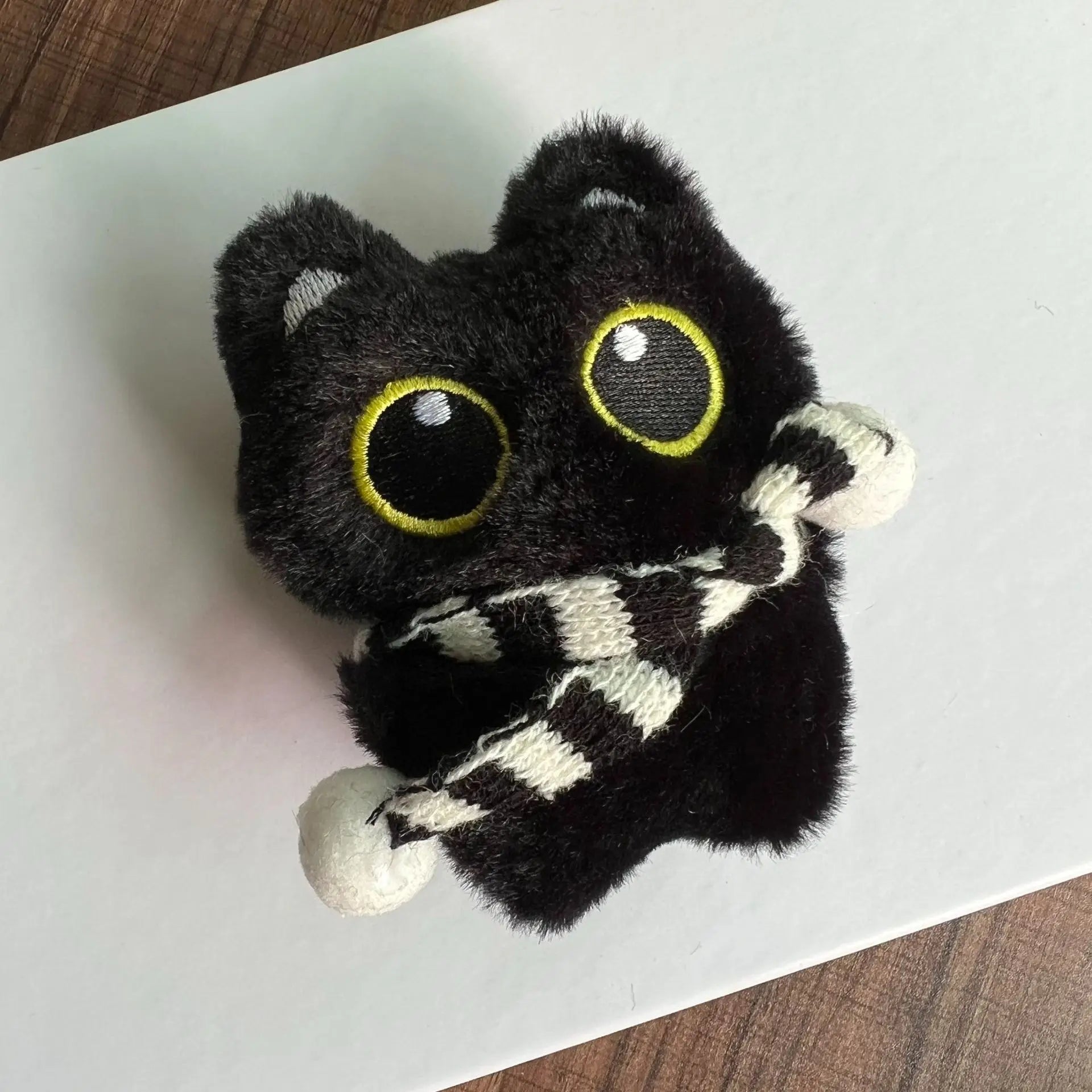 Cute Pilot Plush Black Cat Keychain