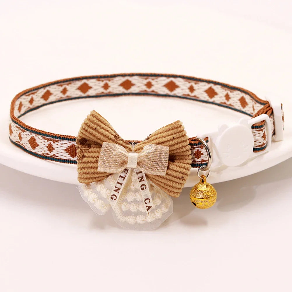 Adjustable Cartoon Print Cat Collar with Location Bell