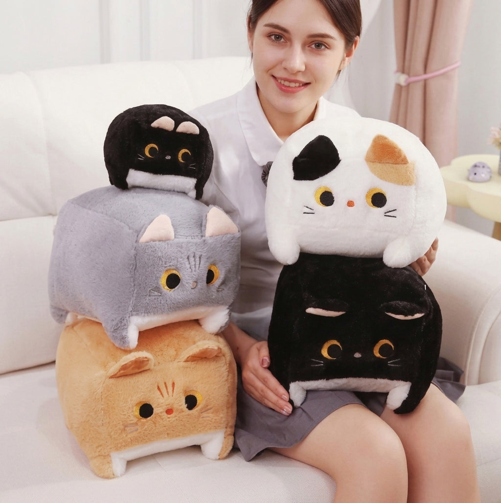 Kawaii Fluffy Chonk Standing Fuzzy Cube Cat Plushie